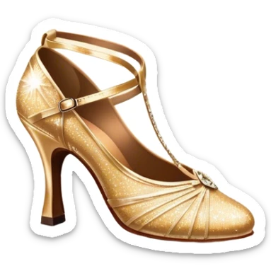 Humanless Icon for Ballroom Dance: elegant ballroom dance shoes, a sparkling dress, and a dance floor with a spotlight. The icon should capture the grace and elegance of ballroom dancing, with emphasis on movement and rhythm. Transparent background. sticker
