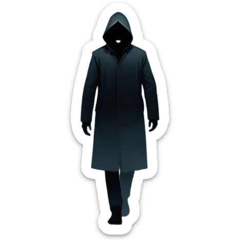 Icon for Thriller Movie: A dramatic movie poster-style design with dark, moody lighting. Include a shadowy figure, eerie silhouettes, and tense elements like a flickering street lamp, a lone figure walking through fog, and a tense cityscape. Intense, suspenseful atmosphere. Transparent background. sticker