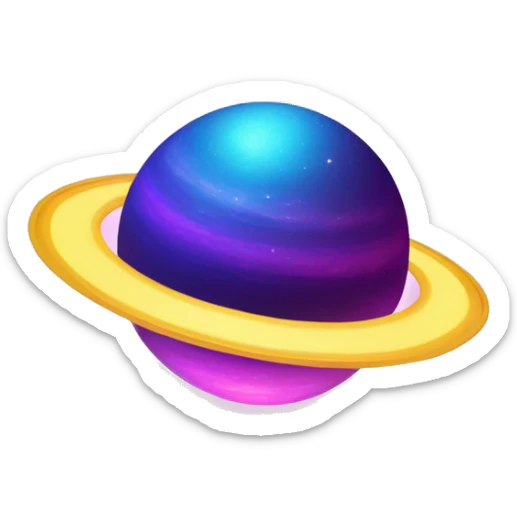 sparkly glittery blue purple and pink gradient planet with a yellow cheesy saturn ring sticker