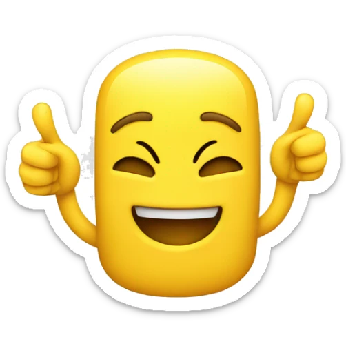 yellow face emoji smiling with two fingers and thumb up to head sticker