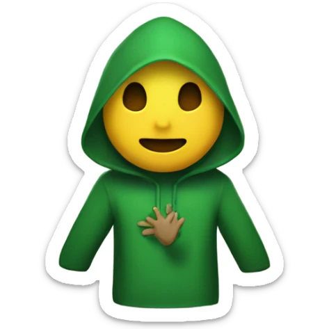 Hooded alian with green holding hands with a person sticker