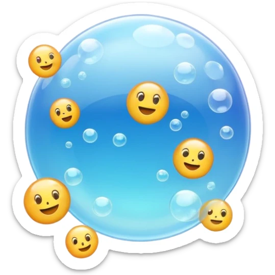 3D iPhone style emoji of free-floating bubbles, scattered randomly in the air, translucent and shiny, various sizes, not contained in any circle, isolated on white background, soft shadows, high detail, playful and cute. sticker