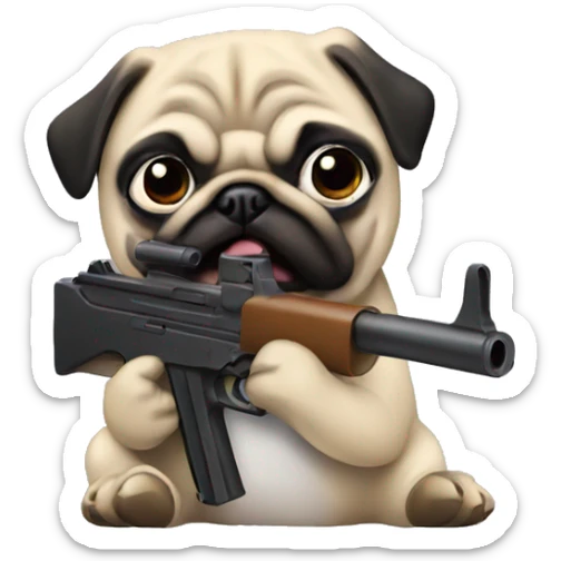Pug with gun sticker