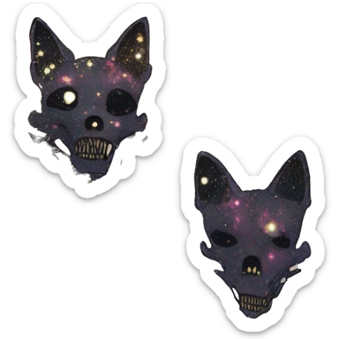 iridescent kintsugi fluffy zombie black brown gold dog fox head zombie skull skeleton gold mechanical nebula galaxy stars colorful flowers fairy lights vintage zombie sticker