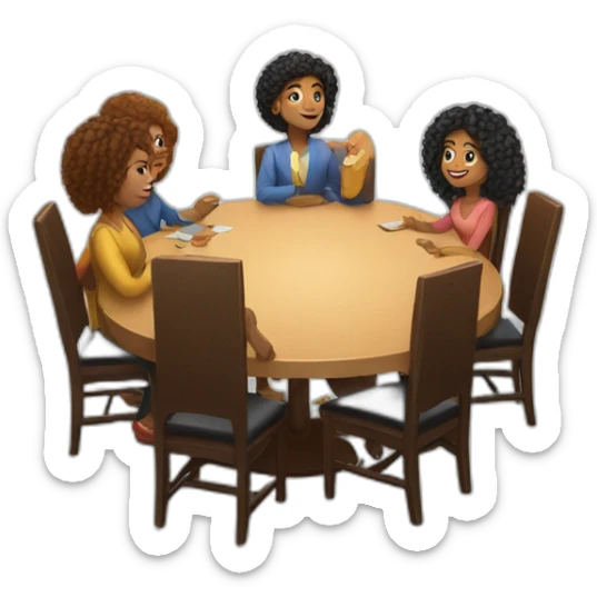 people sitting around a round table. Diverse in race and hair style. No croppings and all elements should be in frame. sticker