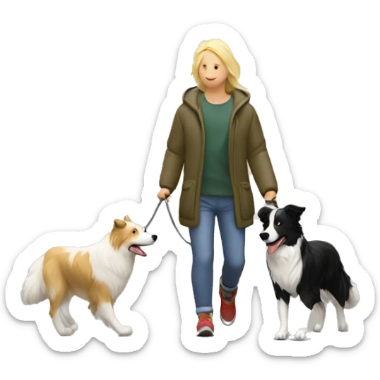 border collie dog walking with his owner walking with his blond owner sticker