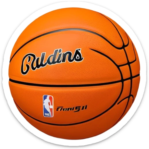 Ultra minimalist orange basketball with tiny NBA and Spalding logos, just simple black lines, no details, iOS emoji style sticker