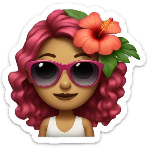 Girl with wavey hair with hibiscus flower and sunglasses sticker