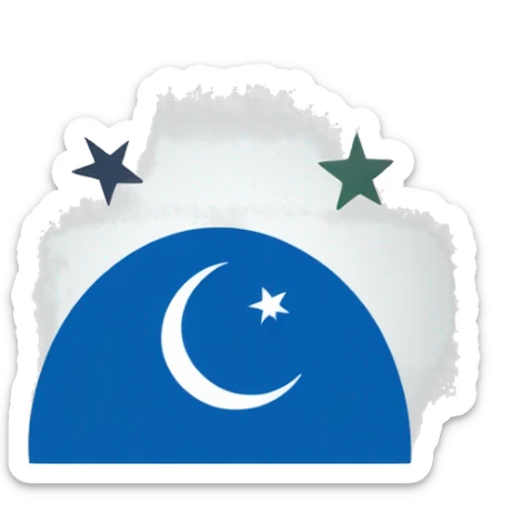 Create an emoji of the Iraqi Turkmen flag with two horizontal stripes (top blue, bottom white) and a central white crescent and star. sticker