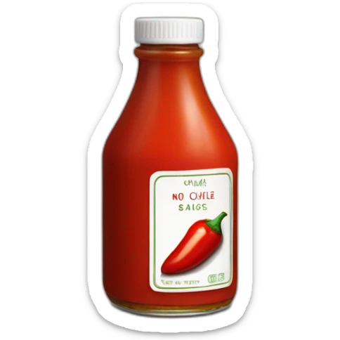 Bottle of hot sauce with a label that has no text and no image other than a red chile sticker