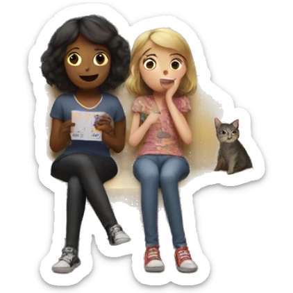 Two girls and a cat watching a movie in a house in Paris sticker