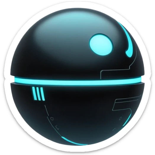 Black modern futuristic cyberpunk planet with cyan glowing accents sticker