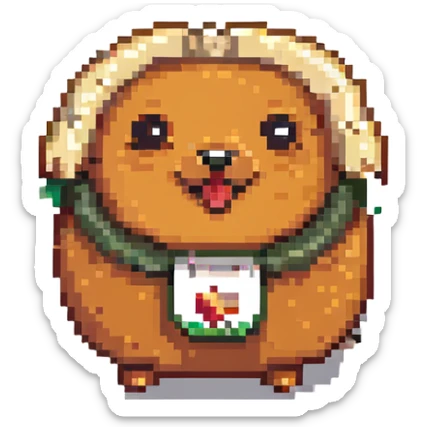 pixel art of a chipa with a sausage poking out, cheeky and lighthearted sticker
