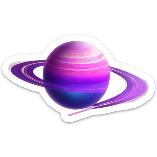 sparkly glittery blue purple and pink gradient planet with a yellow cheesy saturn ring sticker