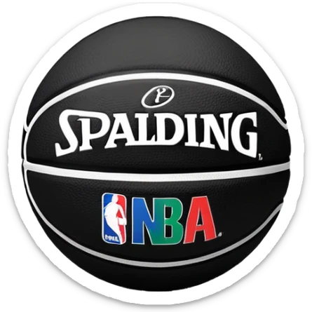 minimalist black Spalding basketball with simple NBA logo, few colorful lines, clean design sticker
