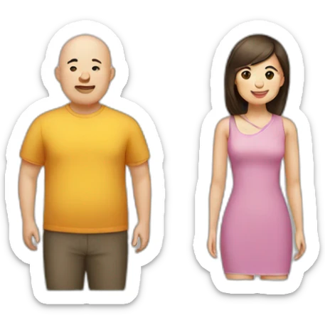 4 friends. Chinese lady, bald man, fat man, brown hair lady sticker