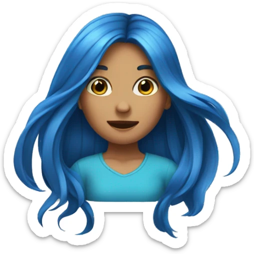 Girl with blue long hair flipping hair sticker