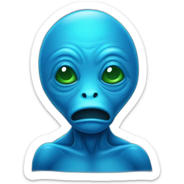 Sticker cartoony  styled  blue fuzzy alien covering mouth sticker