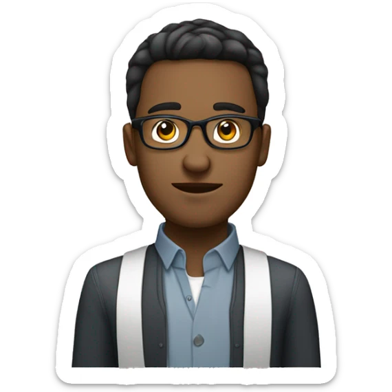 stand young man of about 20 years old, networker and trader with glasses sticker