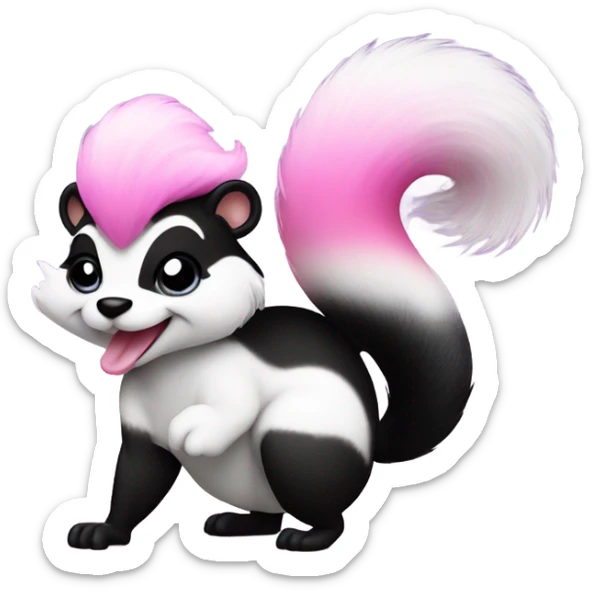 Pink and white ombre skunk blowing out a fart with glitter  sticker