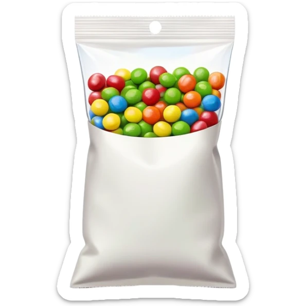 An open Skittles candy bag with green Skittles scattered around it. Colorful rainbow packaging and minimalist design. sticker