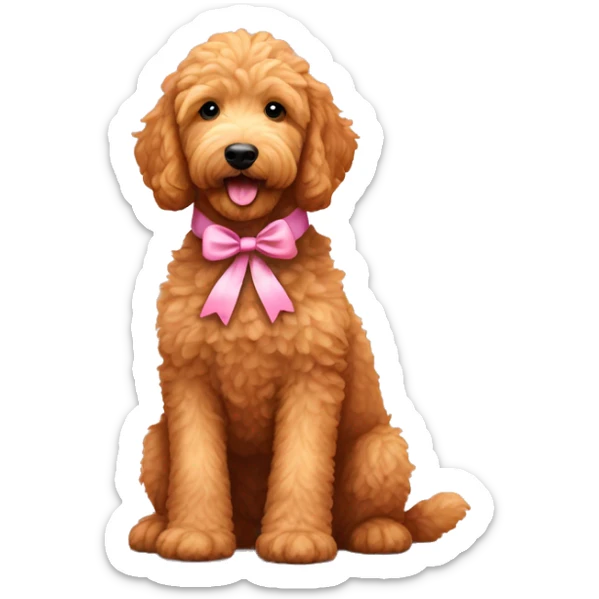 Ginger golden doodle. Baby. Full body sitting down. Pink ribbon  sticker
