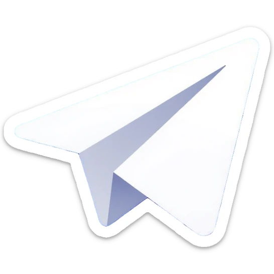 Telegram paper airplane logo in classic blue color, with neon glow lines, blue neon glow on top left, purple neon glow on bottom right sticker