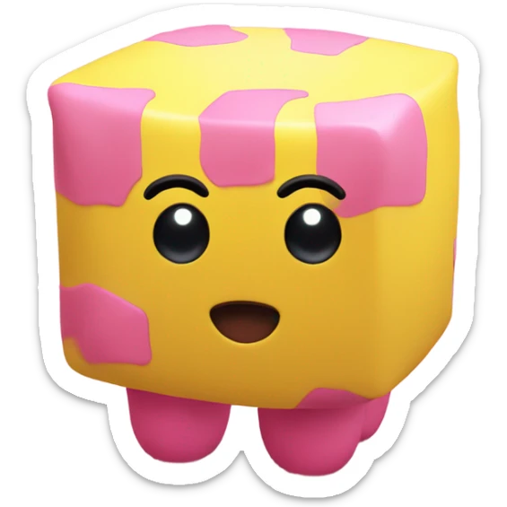 Yellow cube with long black Kirby eyes with pink Kirby feet sticker