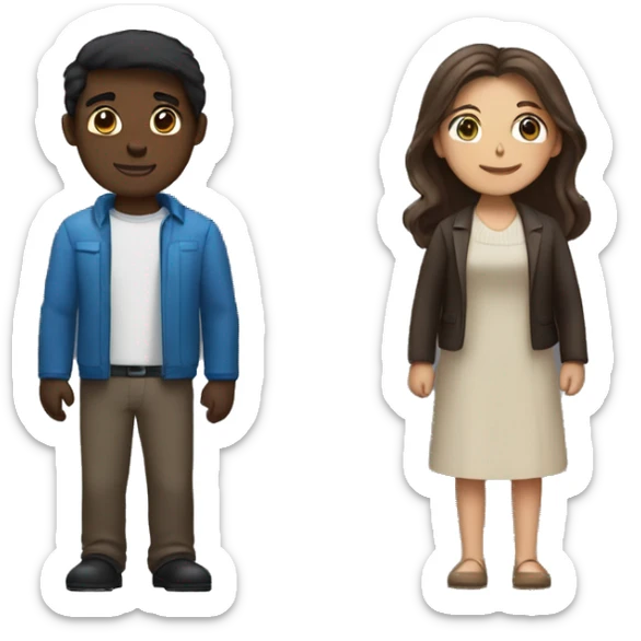 Couple facing each other with arms around each other. man with brown skin and black hair. Shorter white woman with long brown hair and blue eyes  sticker