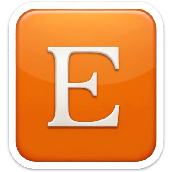 make me an emoji of a orange square with a white E in the center large E must have times new roman font sticker