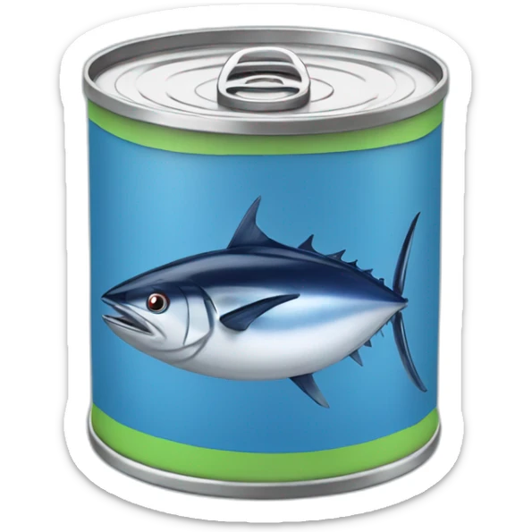 Realistic small can of tuna showing a sailling boat only blue colors sticker