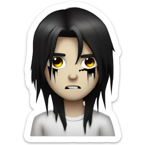 boy zombie with black hair emo creepy  long hair scary, black eyes sticker