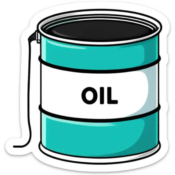 Oil barrel labeled OIL, minimalist design with soft gradients in sky blue, teal green, white, and light gray sticker