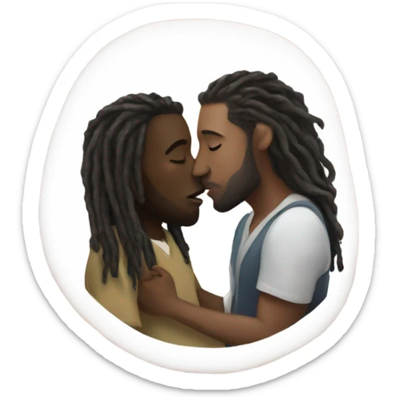 Black man with dreads kissing pregnant white skinned man with brown hair. sticker