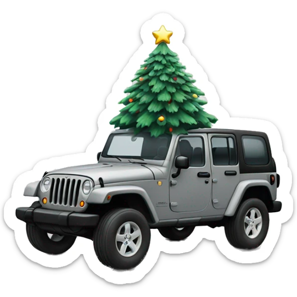 un emoji avec un sapin de noel couper sur un toit de jeep gris sticker