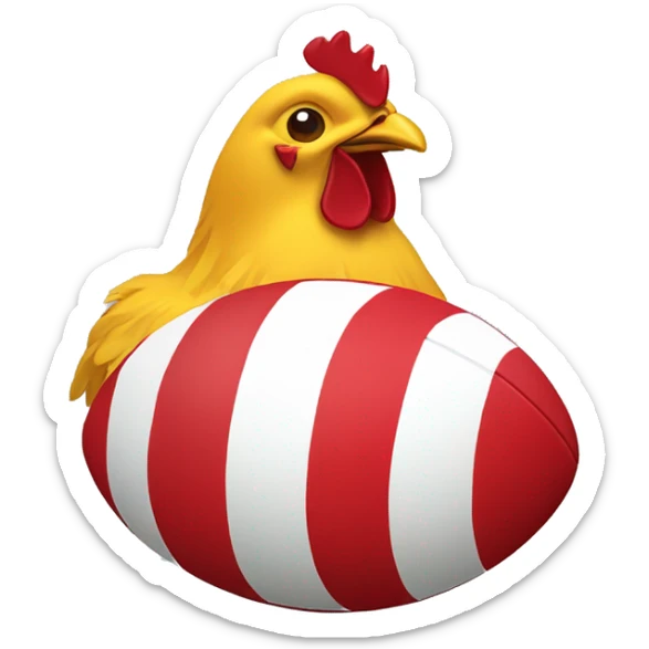 rugby ball French, with a small red chicken in the middle sticker