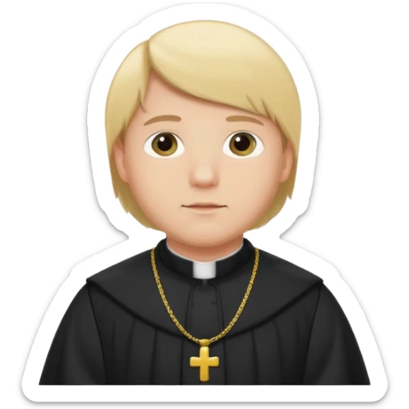 pregnant man with parted blonde middle hair  and dressed like a catholic priest  sticker