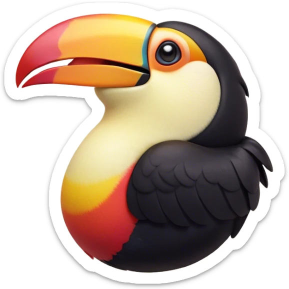 Cinematic Cute Yawning Toucan Portrait Emoji, Head tilted slightly with a dramatic, wide-open yawn, showcasing a colorful, expressive beak and sleepy, half-closed eyes with a relaxed demeanor, Simplified yet irresistibly adorable features, highly detailed, glowing with a soft, cozy tropical glow, high shine, relaxed yet expressive, stylized with a dash of whimsical charm, soft glowing outline, capturing the essence of a drowsy yet affectionate toucan that appears ready to stretch out for a nap! sticker