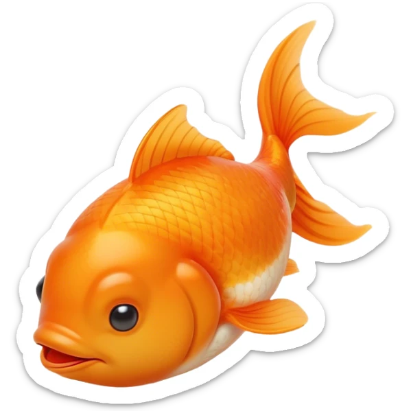 Meme-Worthy Cute Sleeping Orange Goldfish Portrait Emoji, Head resting peacefully with a contented smile, showcasing a streamlined, graceful body with a luxuriously soft vibrant orange hue, eyes closed in a serene, floating nap, Simplified yet hilariously adorable features, highly detailed, glowing with a soft, drowsy light, high shine, relaxed and utterly lovable, stylized with an air of playful laziness, bright and heartwarming, soft glowing outline, capturing the essence of a comically sleepy goldfish, so meme-worthy it feels like it could instantly become the next viral sensation of adorable slumber! sticker