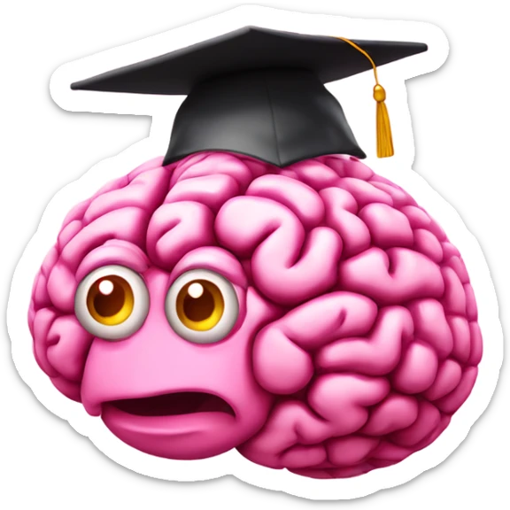 pink brain in a pink graduation hat, do not put face or eyes on brain, all elements must be pink sticker
