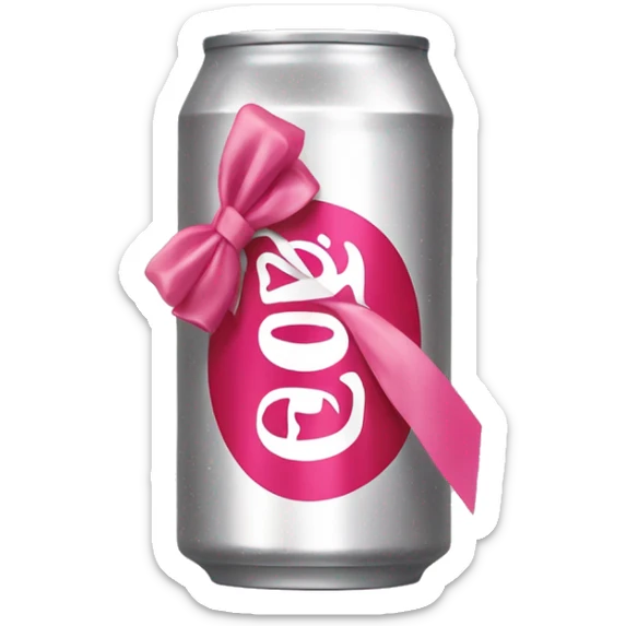 Diet Coke can with pink bow on top, no face, just the Diet Coke logo  sticker