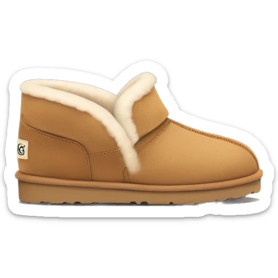 Ugg Camel slip-on slippers. red zig-zag stitch line encircling ankles, very chunky only platform sole. sticker