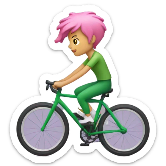 cyclist with pink hair riding a green bike sticker