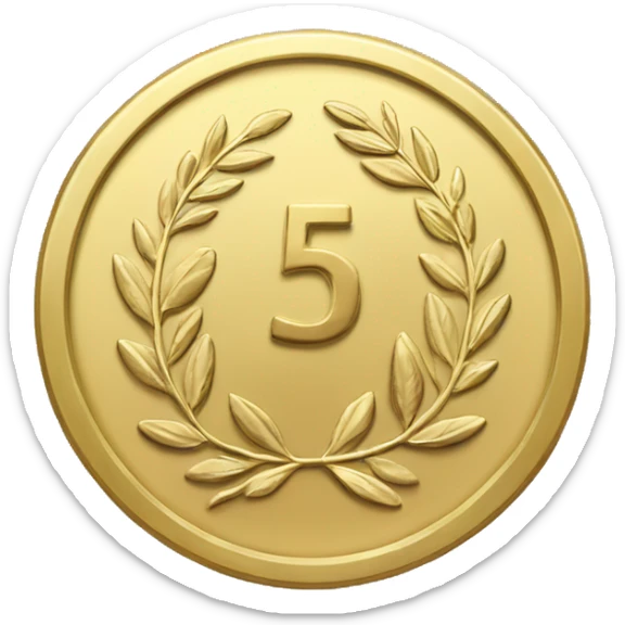 gold coin with large "50" label in center and laurel sticker