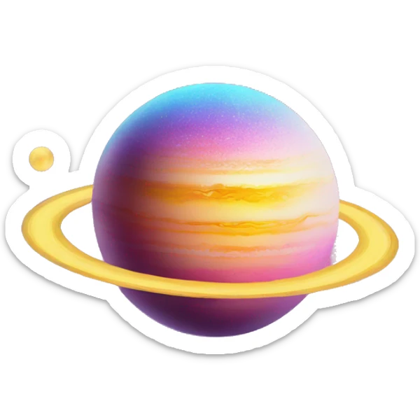 sparkly glittery blue purple and pink gradient planet with a yellow cheesy saturn ring sticker