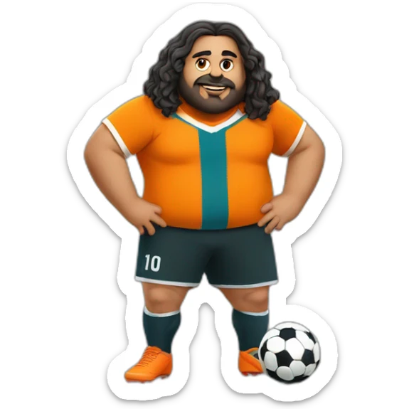 Very Fat arab man with long hair play soccer orange sticker