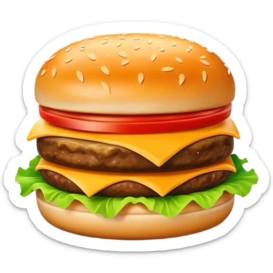 Cinematic Realistic Cheeseburger Dish Emoji, showcasing a juicy burger layered with cheese, lettuce, and tomato on a toasted bun rendered with lifelike detail and vibrant, inviting lighting. sticker
