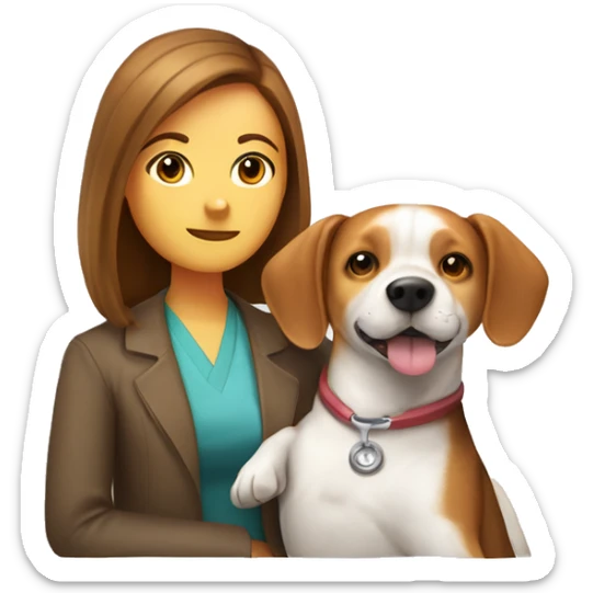  A Beagle dog and a Inu dog cuddle pediatrician woman with medium long  brown hair  sticker