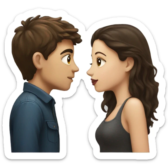 A brunette boy and a pale brunette girl kissing sticker