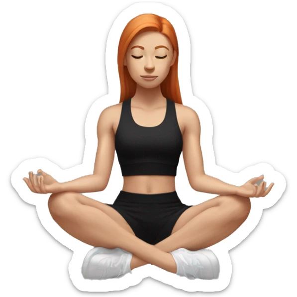 Aesthetic Ginger girl straight hair in black gym fit full body meditating  sticker